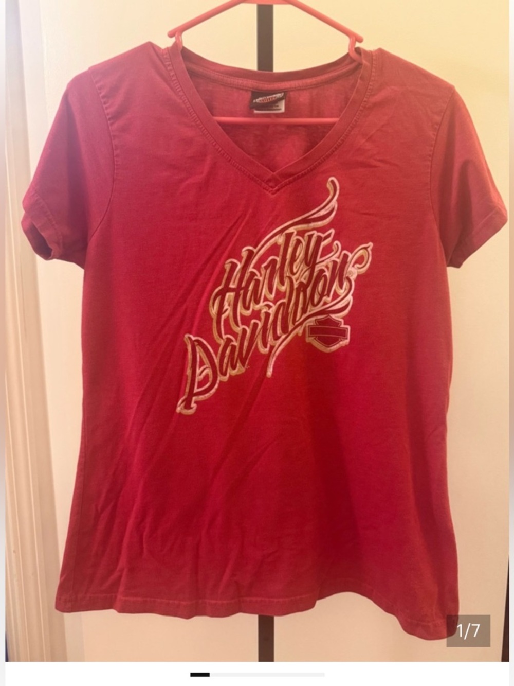 Harley-Davidson Red Short Sleeve Logo Tee with Gold Print - Picture 8 of 9